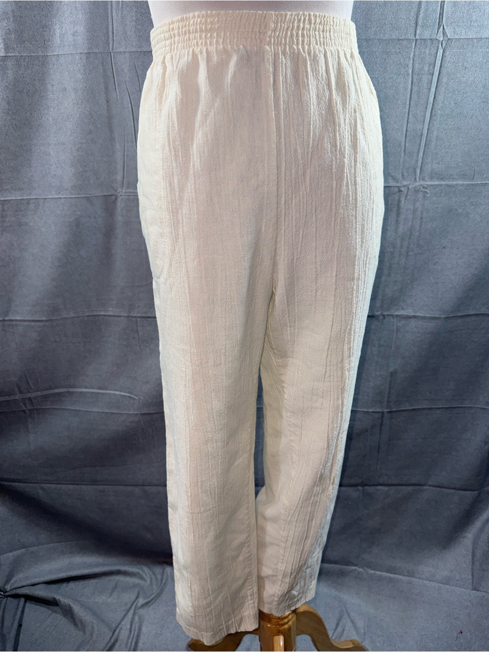 2992-Vintage Jigsaw Cream Elastic-Waist Khaki Trousers